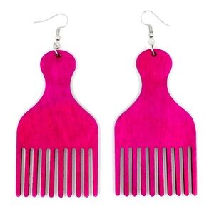 Hot Pink Afro Pick Comb-Shaped Earrings